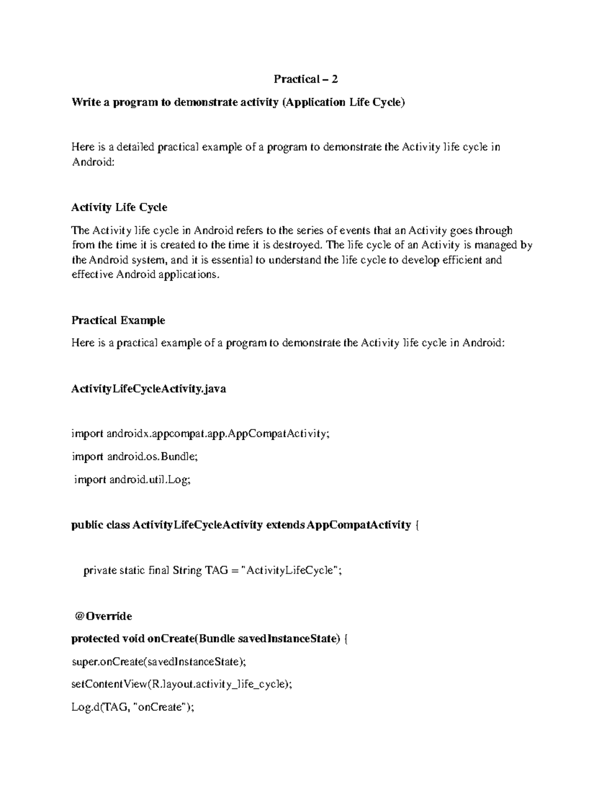 Practical - 2 - Demonstrating Activity Lifecycle in Android - Studocu