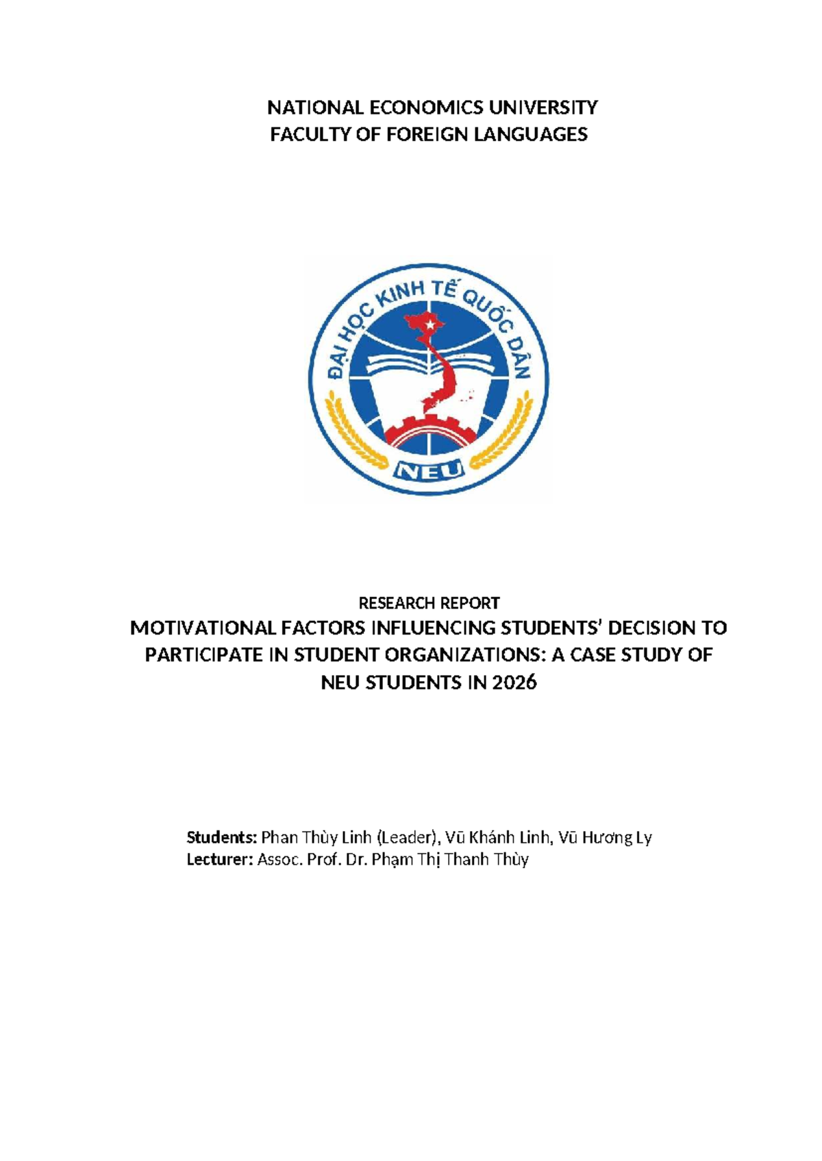 NEU 2026 Research Report: Motivational Factors for Student Org ...