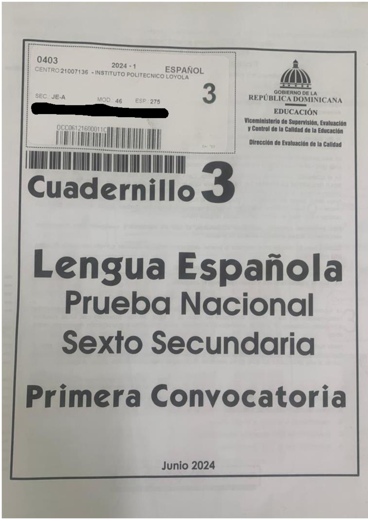 Prueba Nacional de Lengua Española Sexto Secundaria - Cuadernillo 3 (Junio 2024) - Studocu