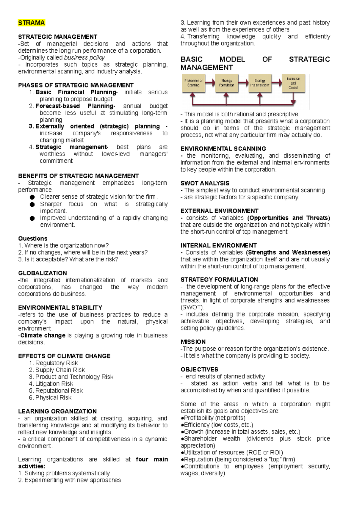 Final Exam Notes on Strategic Management (STRAMA) - Studocu