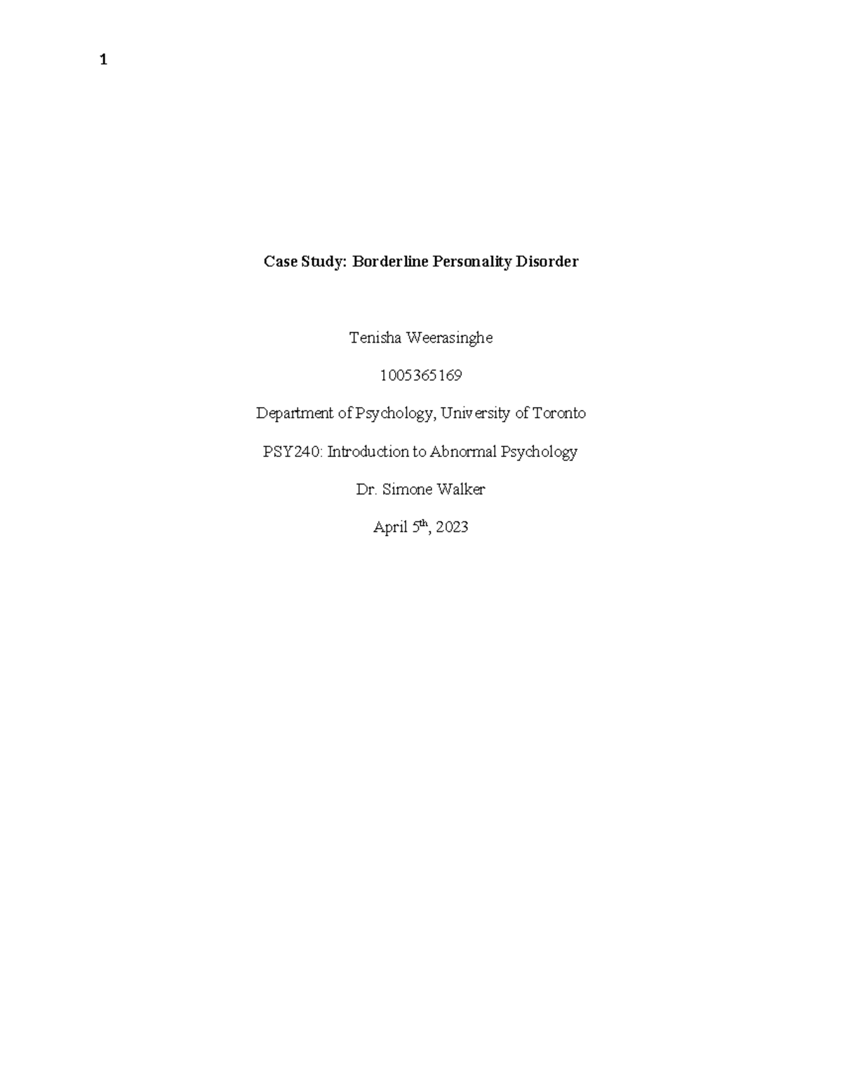 Psy240 BPD Case Study: Understanding and Treatment Approaches - Studocu