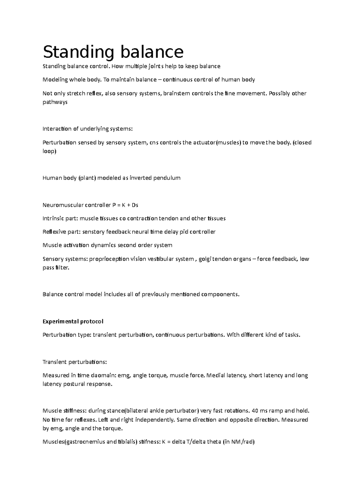 Lecture Notes: Standing Balance Control in Human Mobility (Kinematics ...