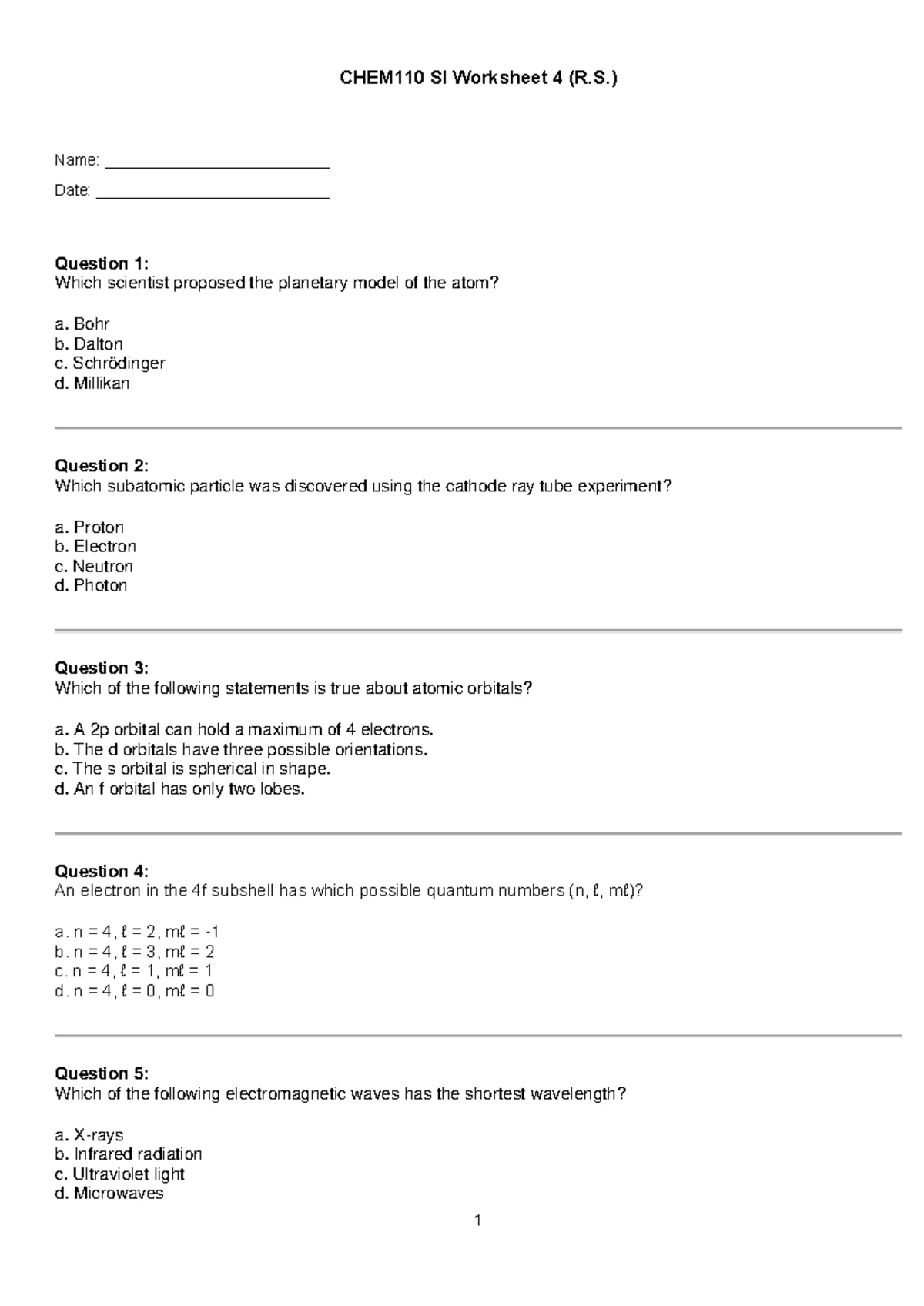 SI Worksheet 5: Cytology Functions & Cell Structure - Biol101 - Studocu