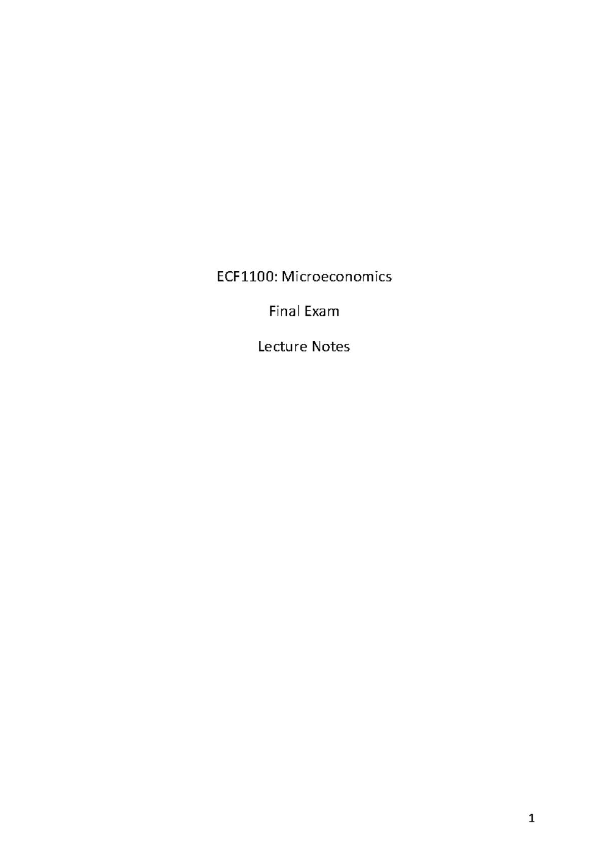 ECF1100: Final Exam Microeconomics Lecture Summary Notes - Studocu