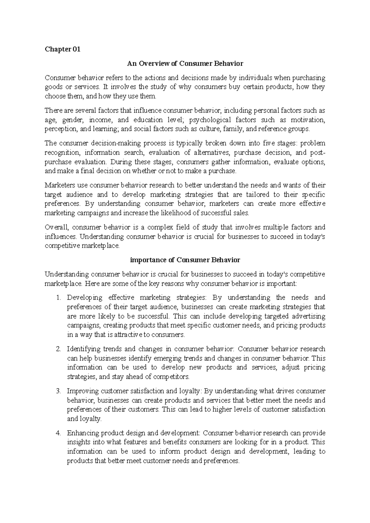Chapter 01 - Insights into Consumer Behavior and Its Importance - Studocu