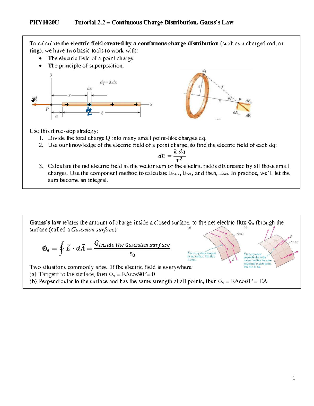 PHY1020U Tutorial 2.2: Electric Field from Continuous Charge ...