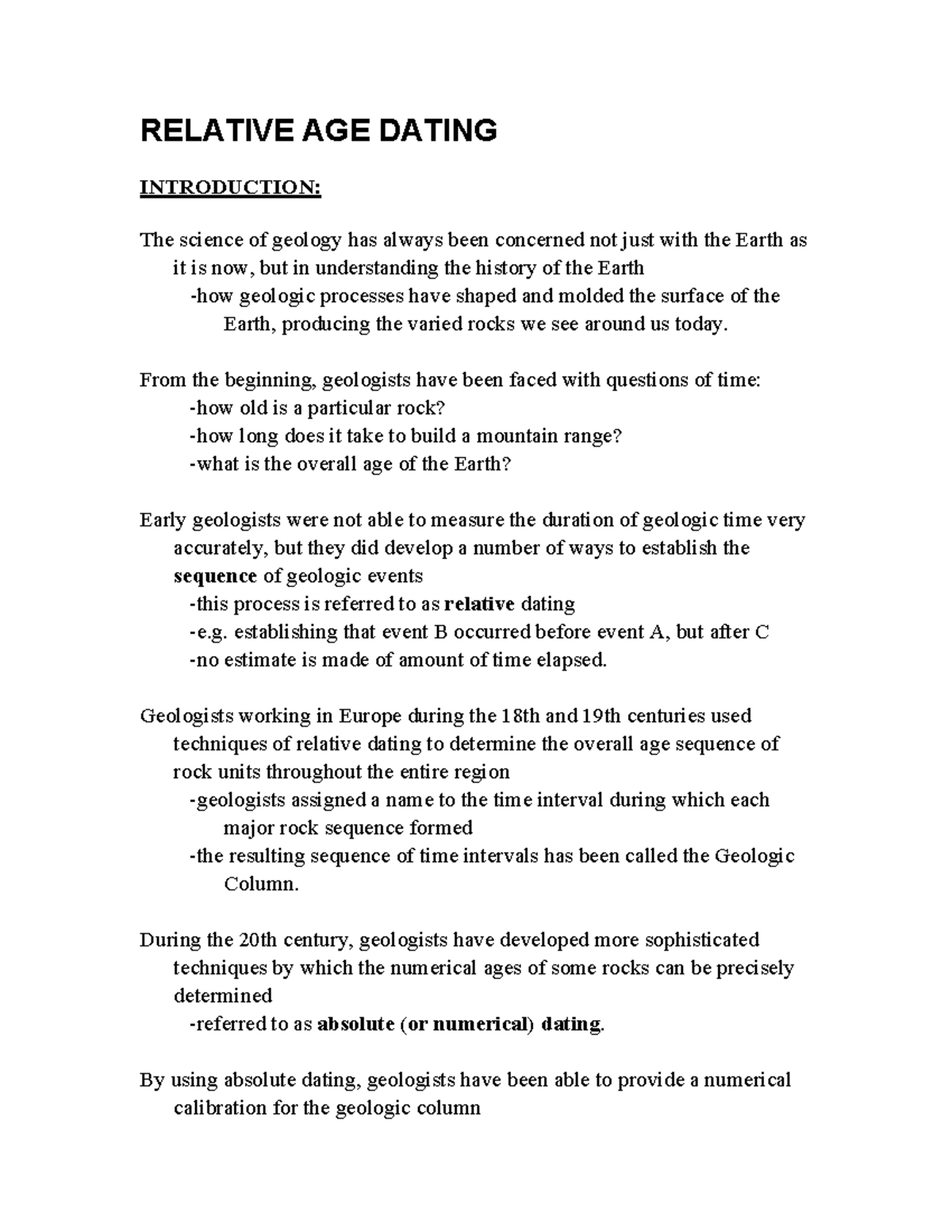 Geologic Time Scale Overview and Relative Dating Principles - RELATIVE ...