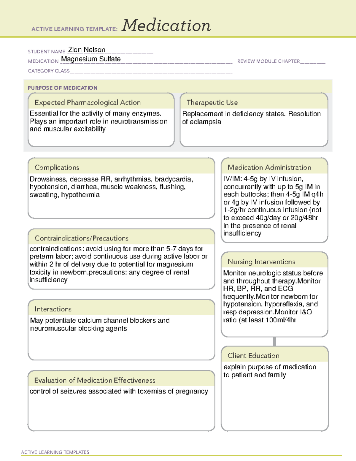 Magnesium Sulfate Active Learning Template (ALT) - Homework Assignment ...