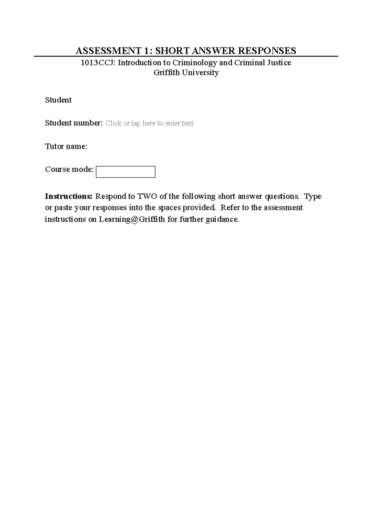 Assessment 1- Module Questions 1 & 2 - ASSESSMENT 1: SHORT ANSWER ...