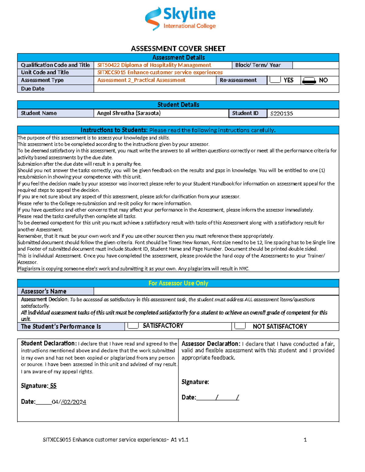 SITXCCS015 Assessment 2: Practical Knowledge for Customer Service - Studocu