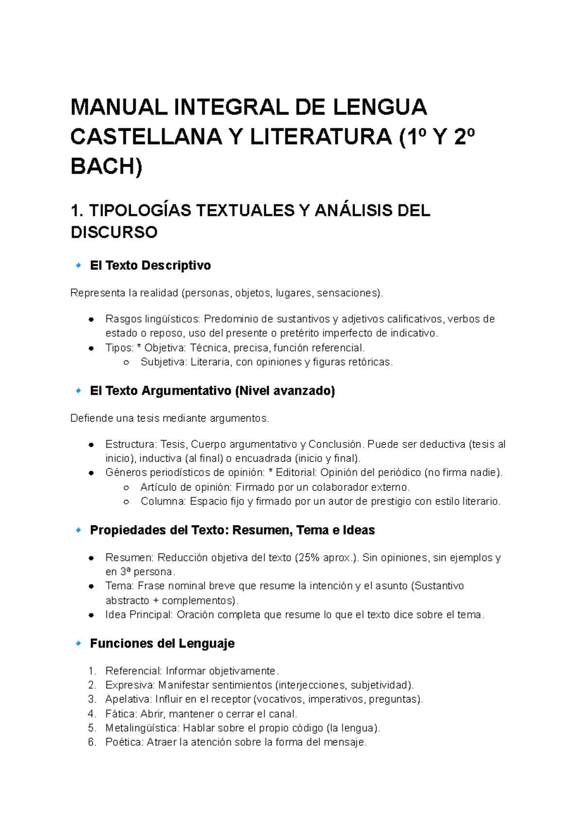 Apuntes Completos de Lengua Castellana y Literatura 2º BACH - Studocu