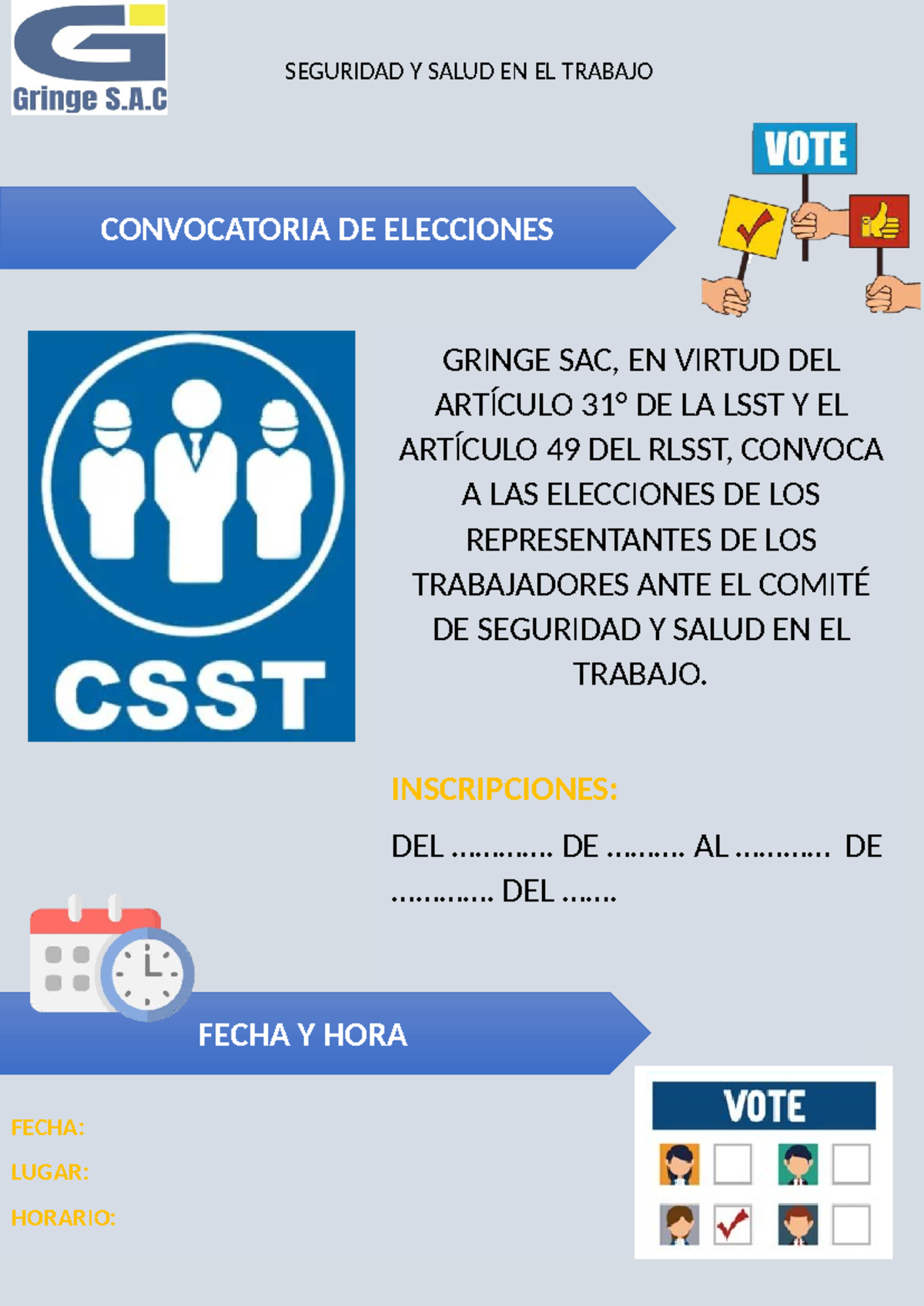 Convocatoria PARA EL Comite CSST - Fisica - DDD FECHA: LUGAR: HORARIO ...