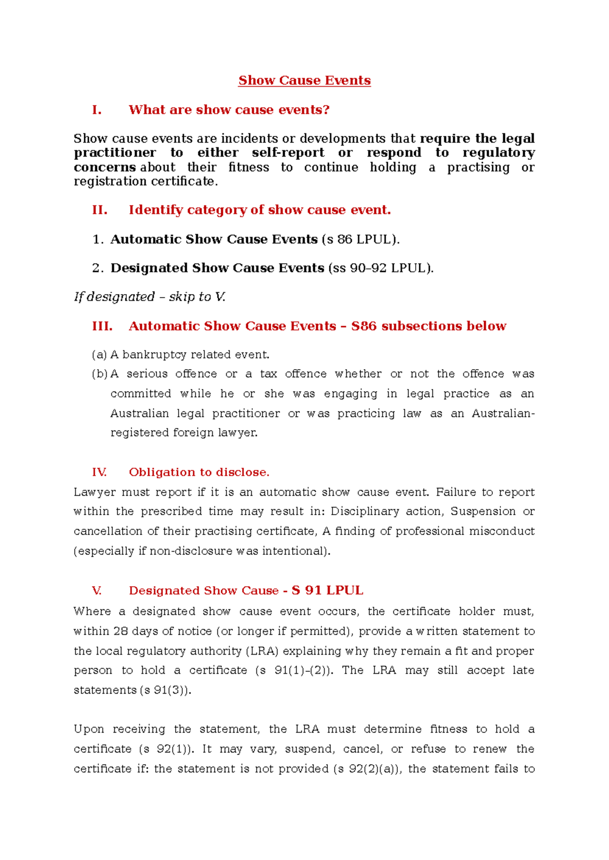 Show Cause Events: Understanding Legal Practitioner Obligations - Studocu