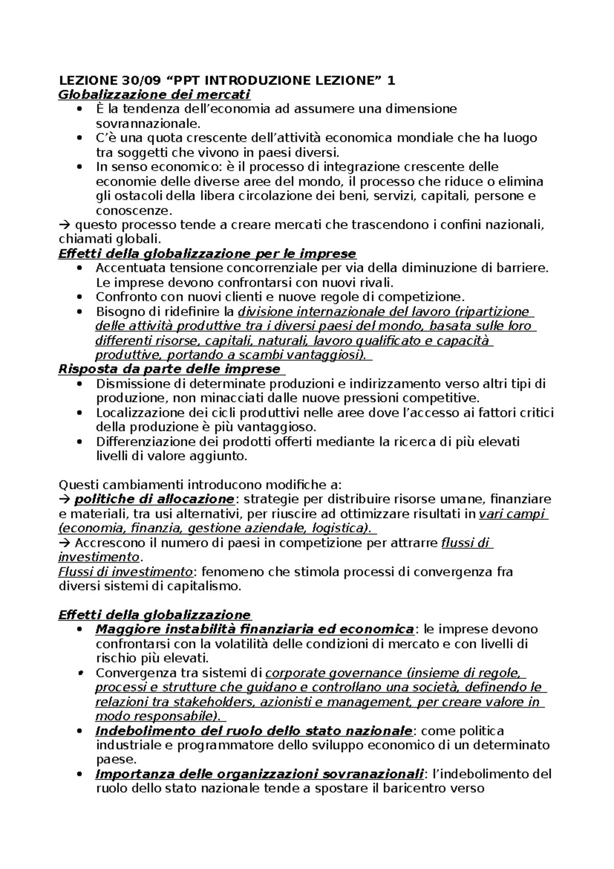 LEZIONE 1: Introduzione alla Globalizzazione dei Mercati e Marketing ...