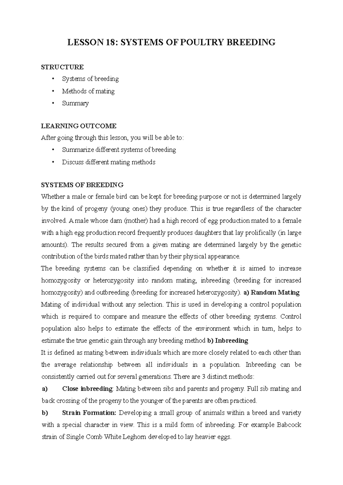 LESSON 18: SYSTEMS OF POULTRY BREEDING STRUCTURE - Studocu