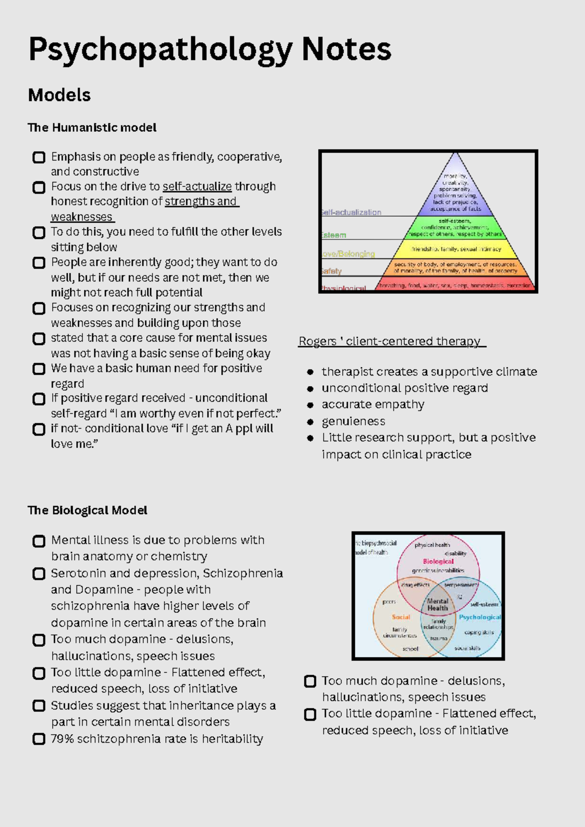 Psychopathology Notes: Models of Mental Health - Studocu