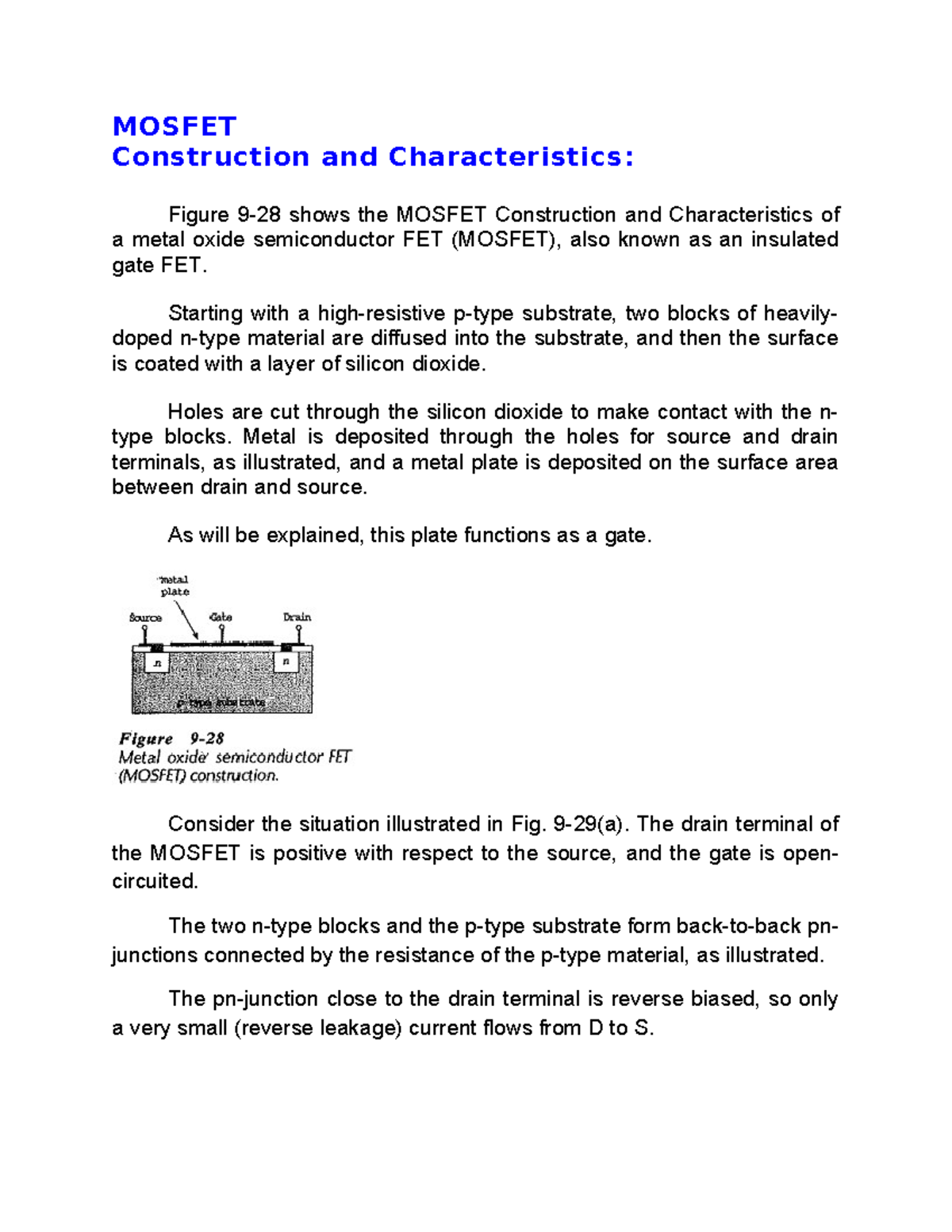 MOSFET Working Notes: Construction and Characteristics Overview - Studocu