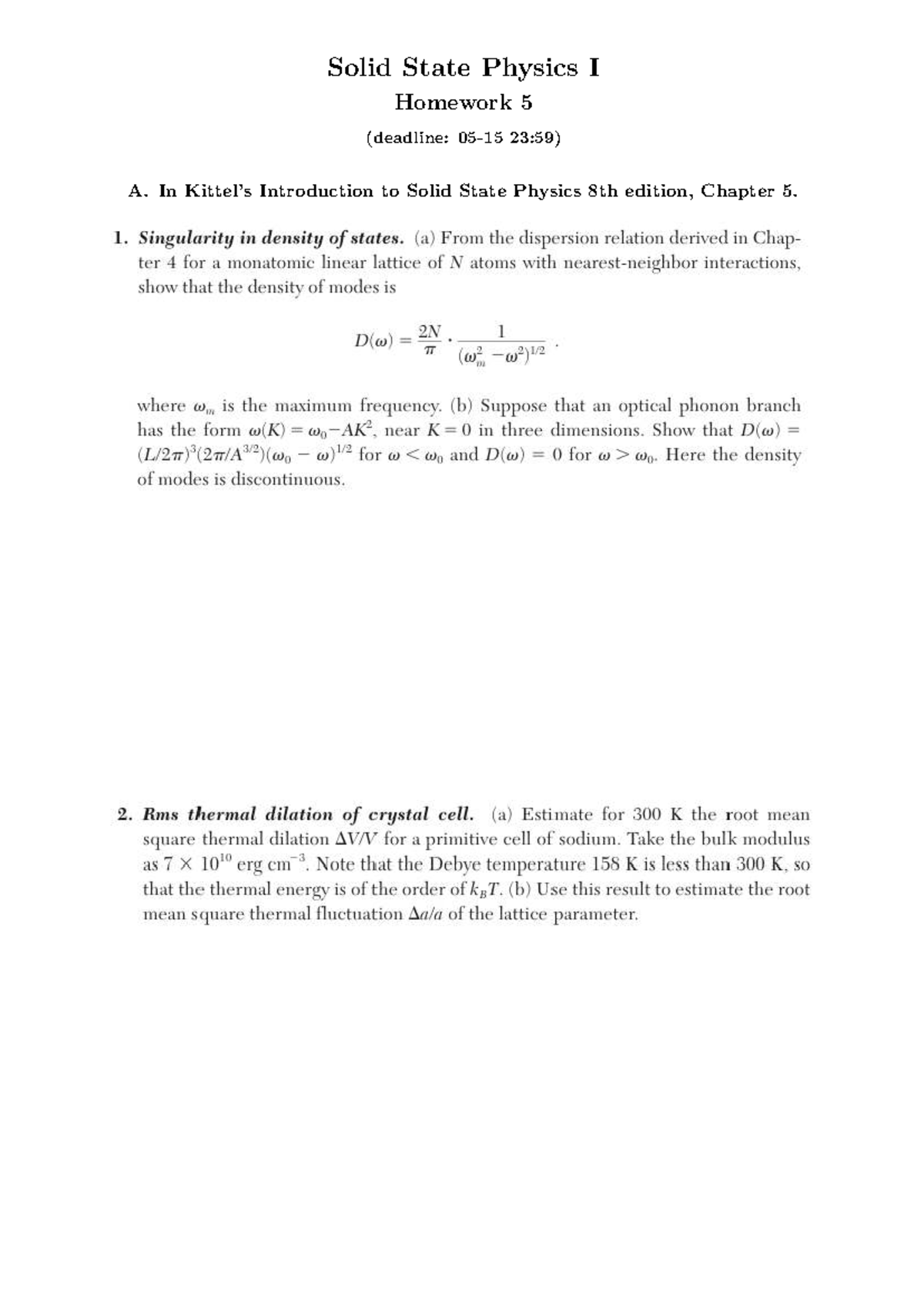 SSP HW5 - Semiconductor Physics and Devices - Solid State Physics I ...