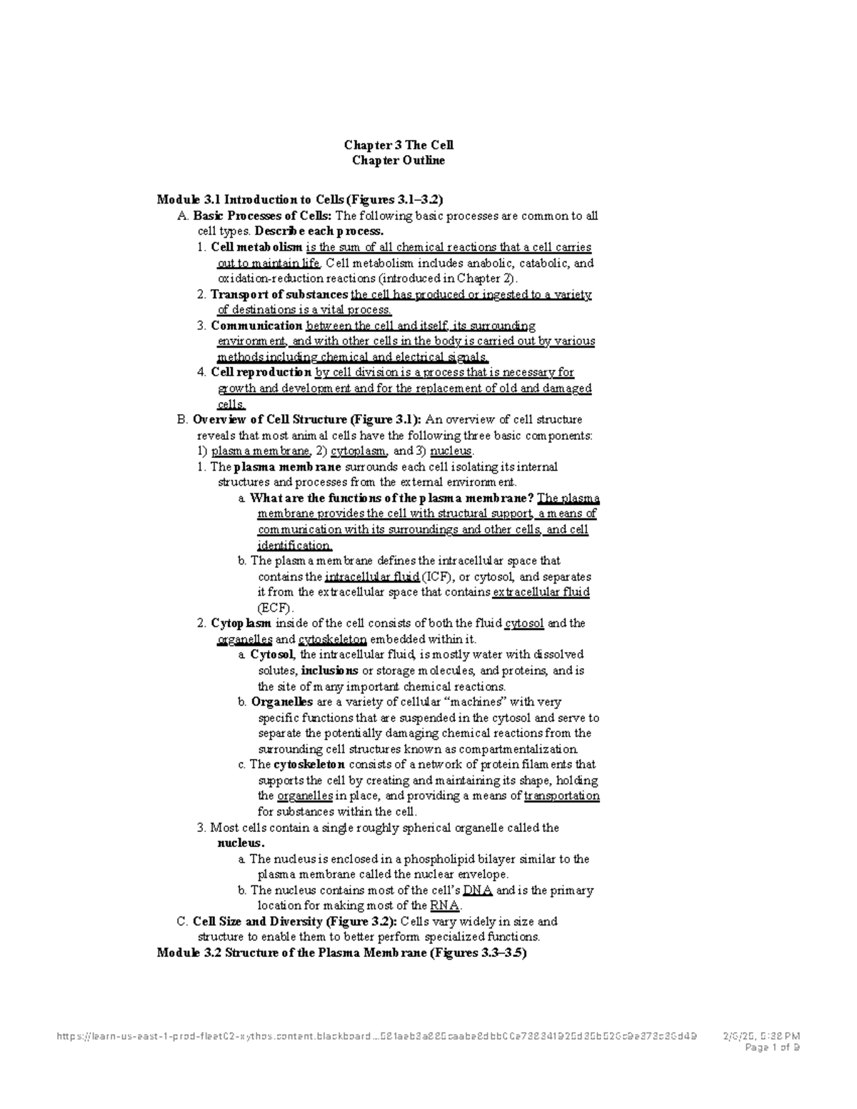 The Cell - Summary Human Anatomy And Physiology I - Chapter 3 The Cell ...