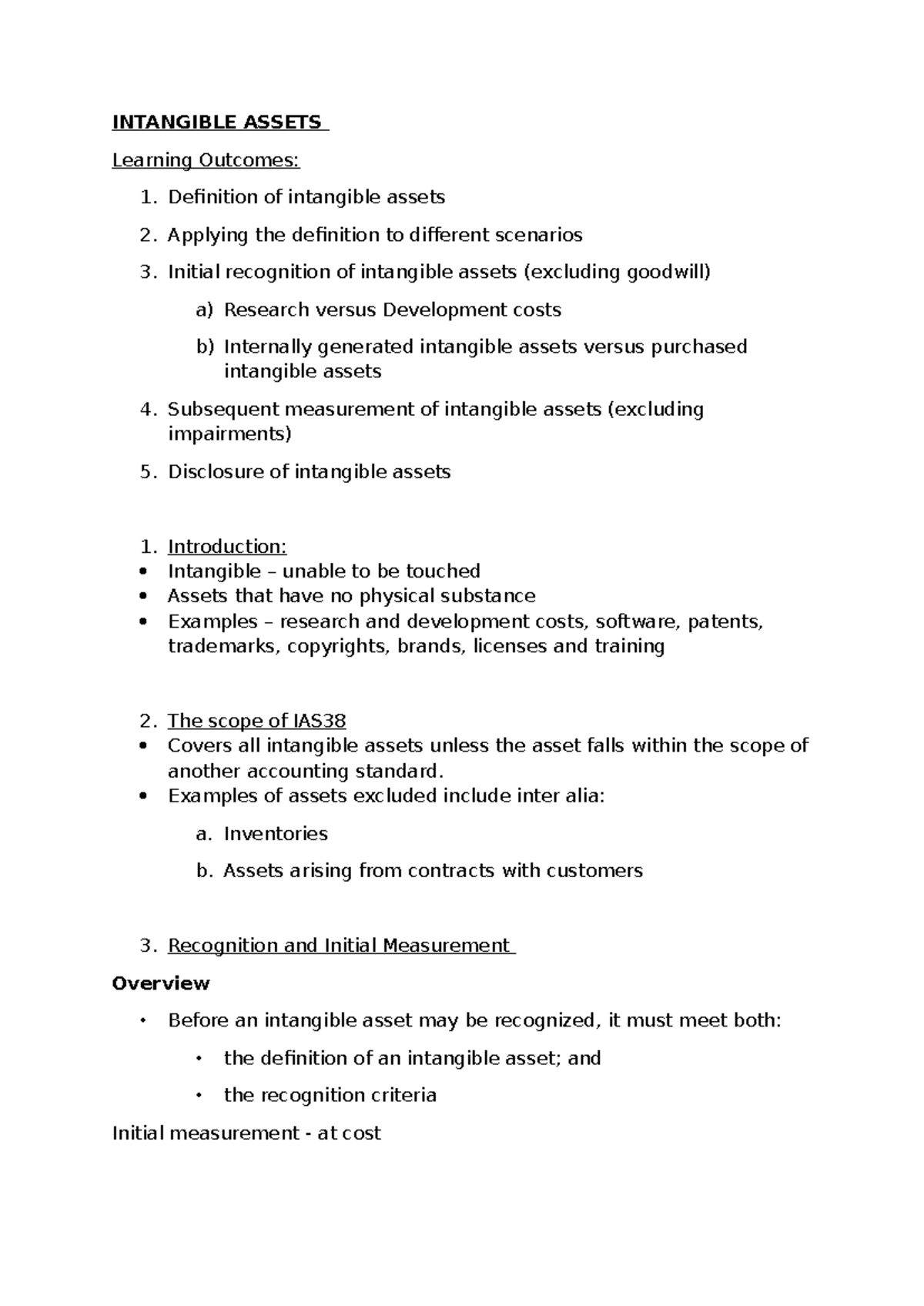Intangible assets notes for accounting (ACCT 101) - Studocu
