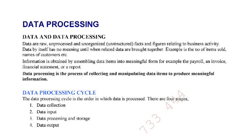 DATA - Data processing - DATA PROCESSING DATA AND DATA PROCESSING Data ...