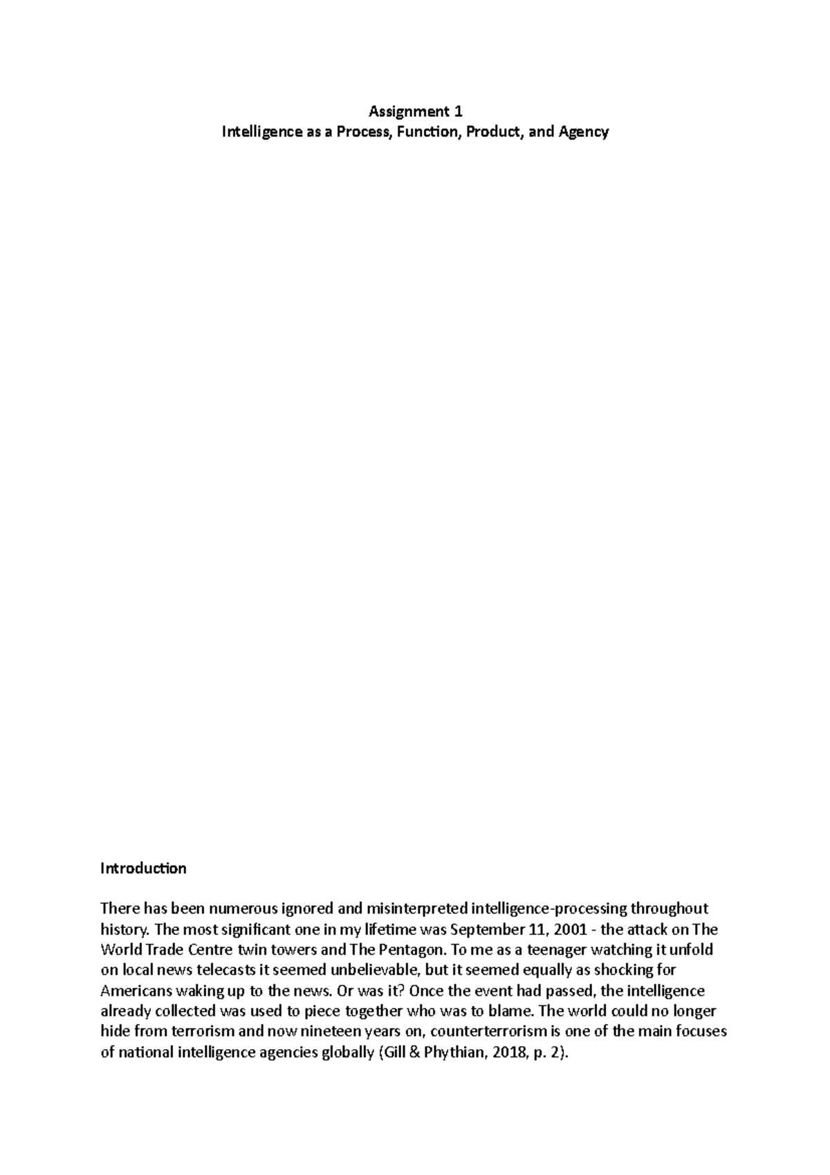 Assignment 1 - Intelligence as a Process, Function, Product, and Agency ...