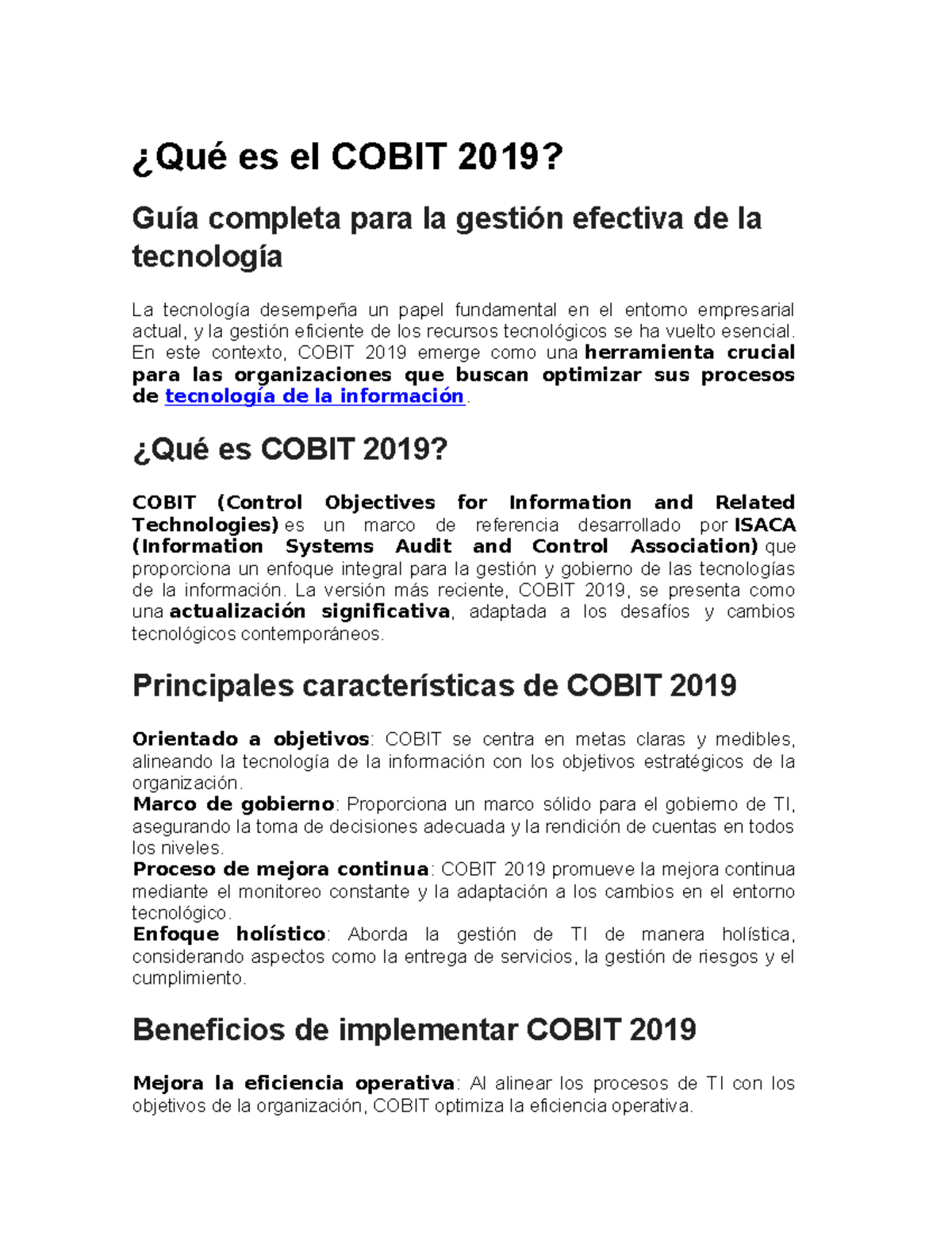 Guía Completa sobre COBIT 2019 - APUNTES para Gestión de TI - Studocu