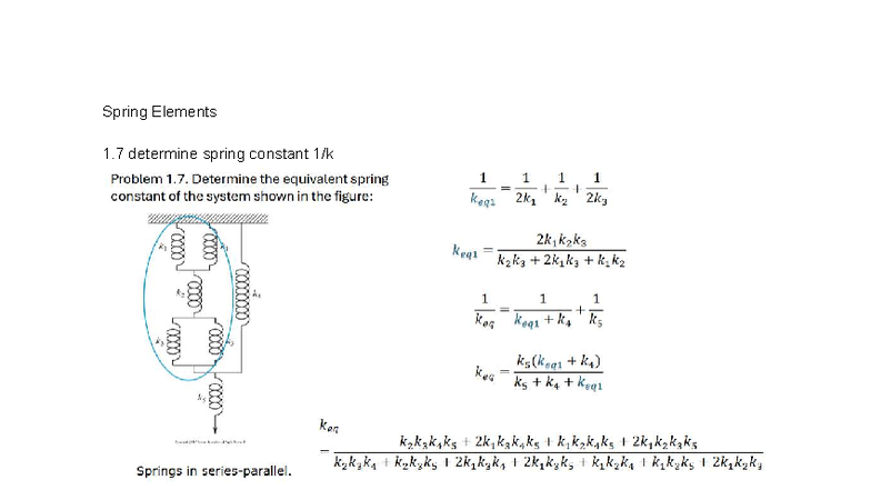 MTA301 - Mechanical Vibrations: Spring Constants & Equations - Studocu