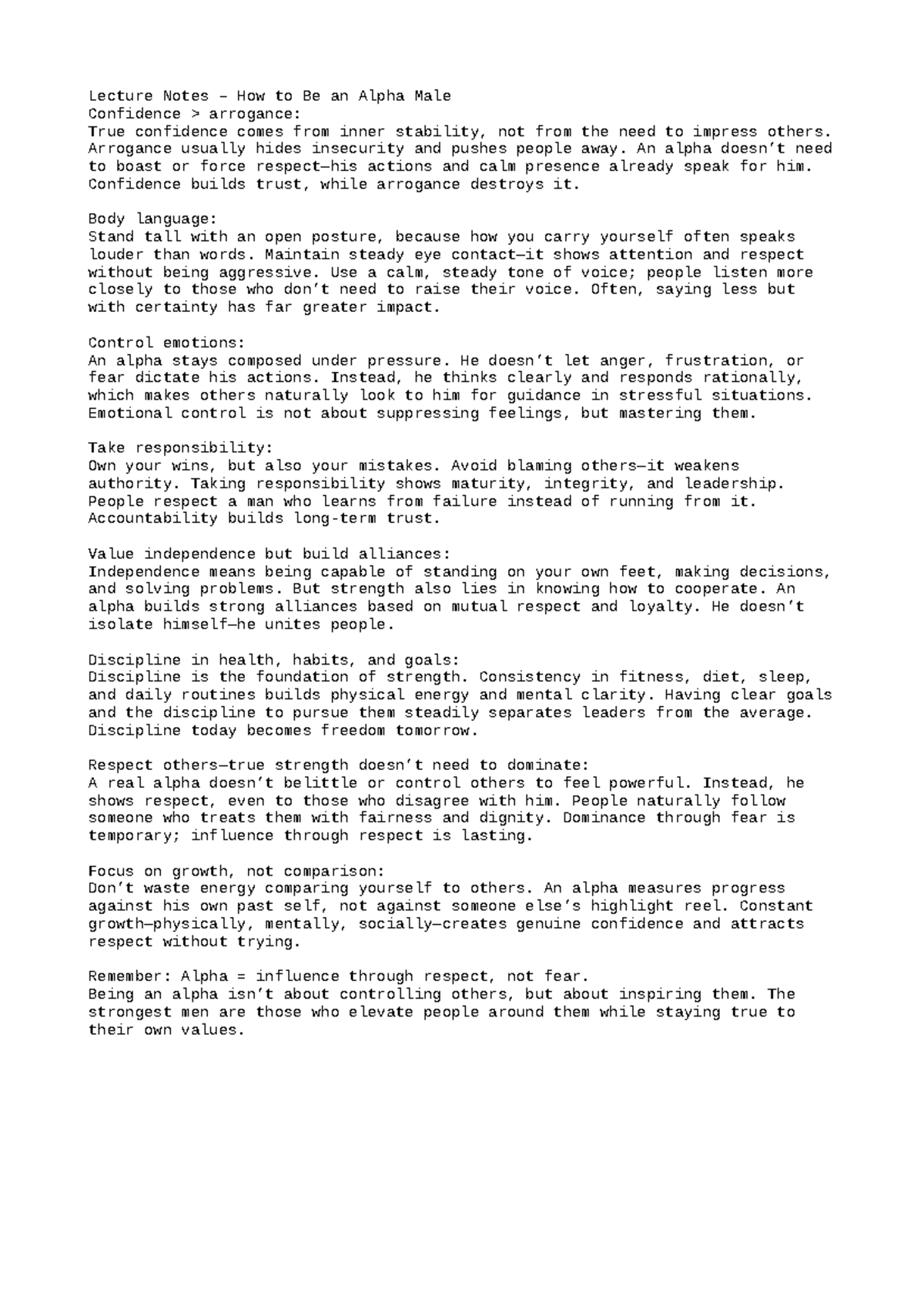 Lecture Notes: How to Be an Alpha Male (Course Code: ALPHA101) - Studocu