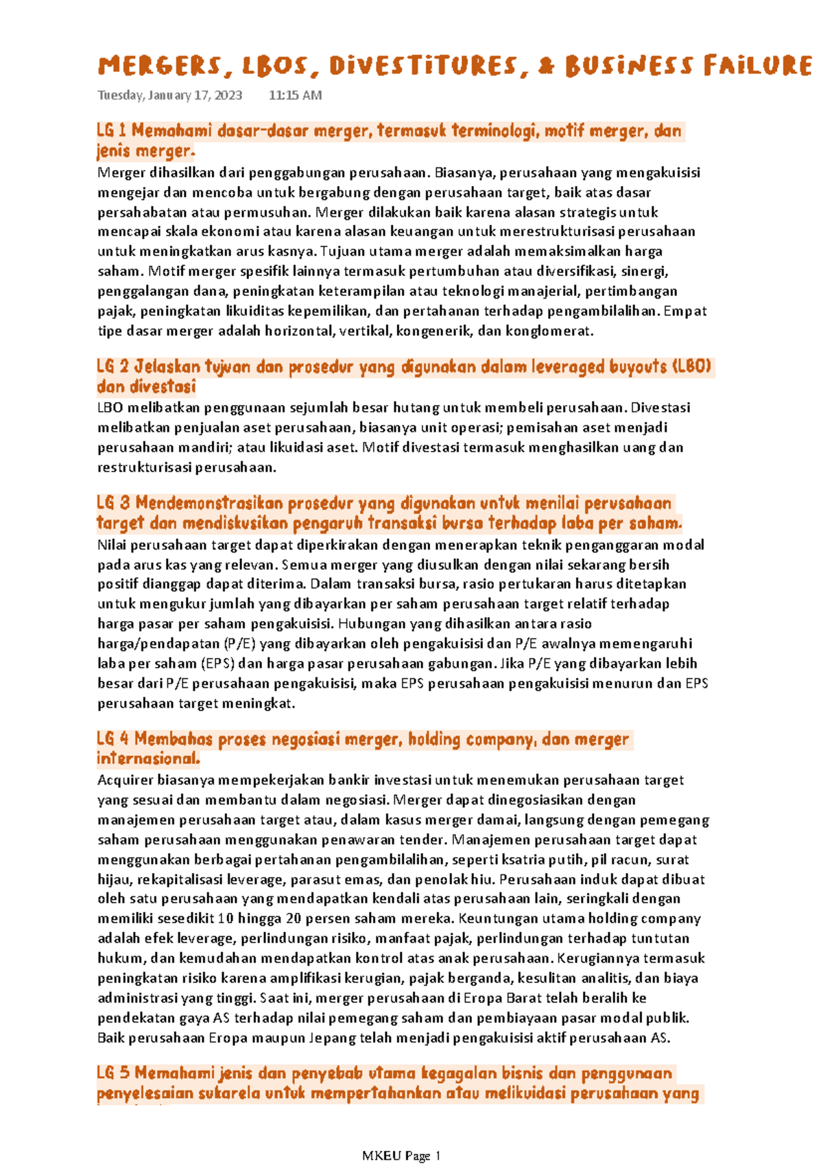 MKEU - Essay on Mergers, LBOs, Divestitures, and Business Failure - Studocu