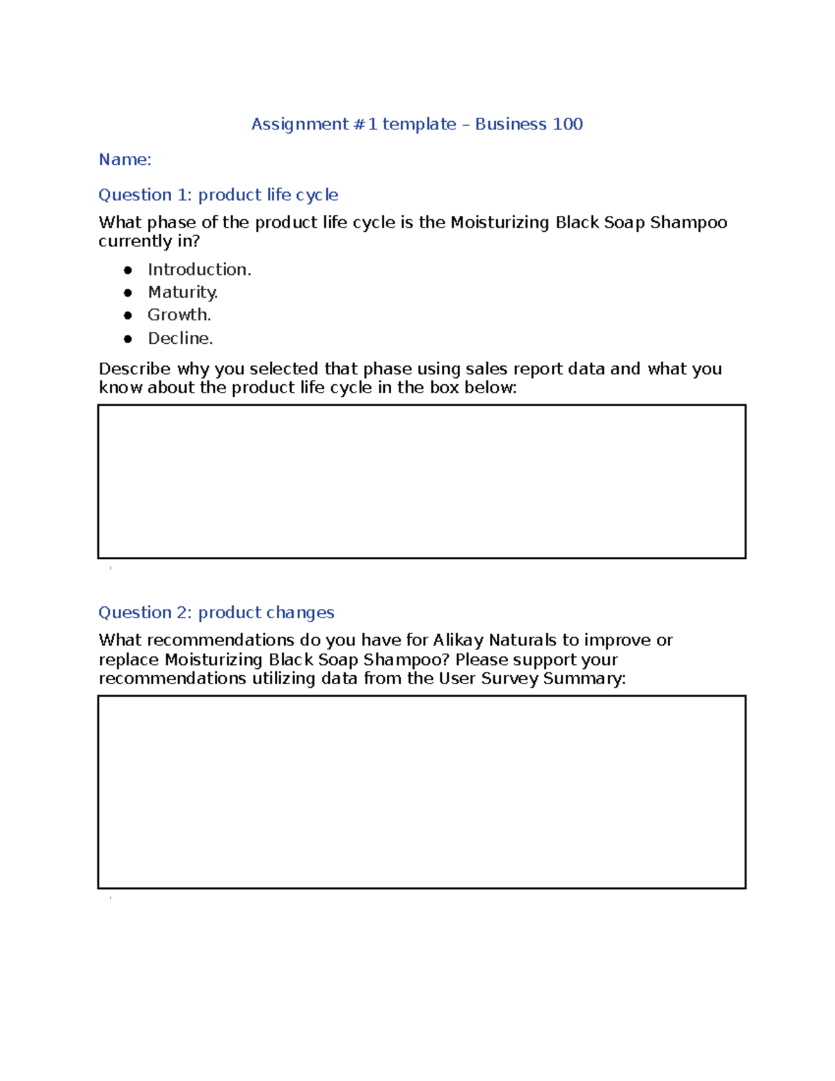 Assignment 1 Template - n/a - Assignment #1 template – Business 100 ...