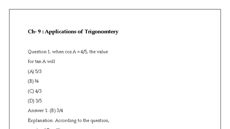 Ch- 9: Applications of Trigonometry - Detailed Solutions and ...