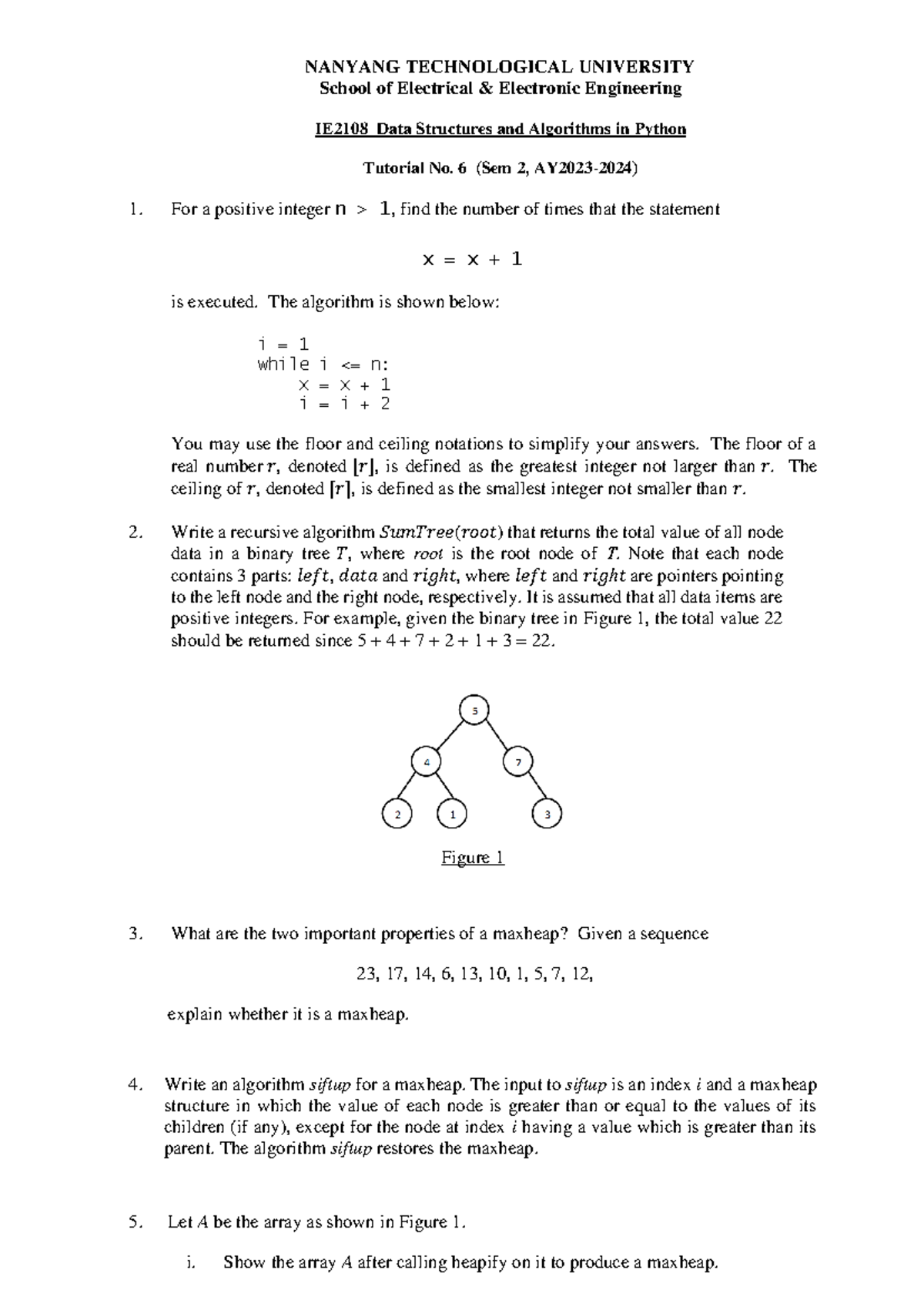 IE2108 Tutorial 6: Data Structures & Algorithms in Python - Studocu