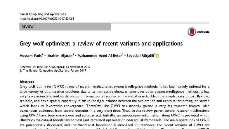 Grey Wolf Optimizer (GWO): A Comprehensive Review of Variants and ...