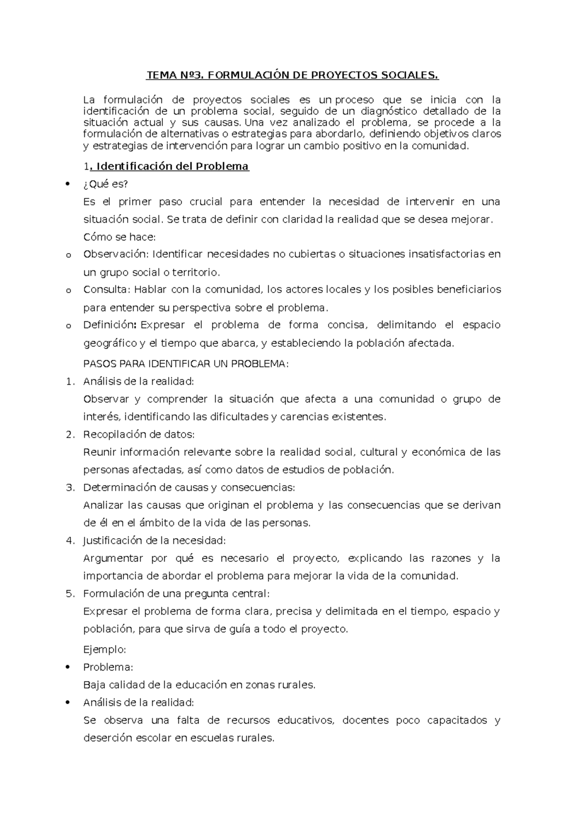 TEMA Nº3: DESARROLLO Y FORMULACIÓN DE PROYECTOS SOCIALES - Studocu