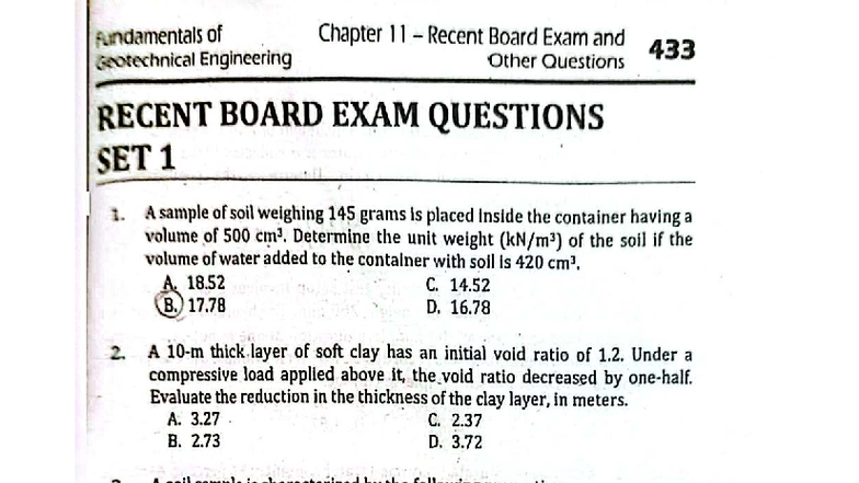 Geotechnical Engineering 433: Chapter 11 Recent Board Exam Review - Studocu
