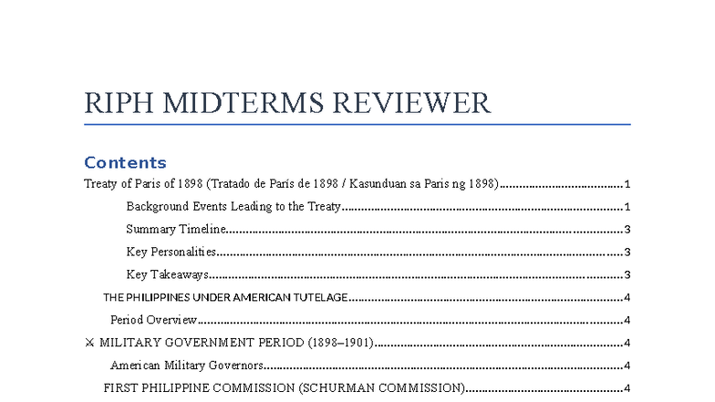 RIPH MIDTERMS REVIEWER: Key Events and Developments in Philippine ...