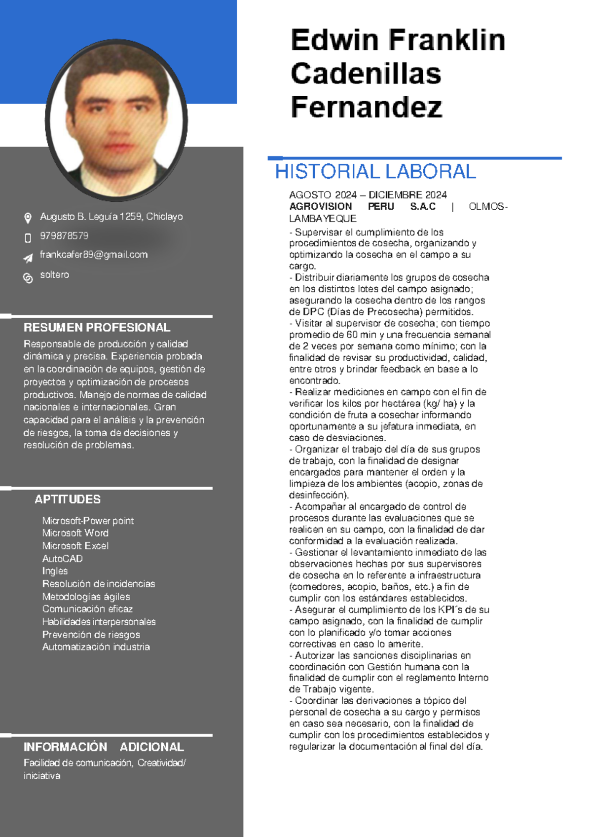 CV de Edwin Franklin Cadenillas - HIST 2024 - Studocu