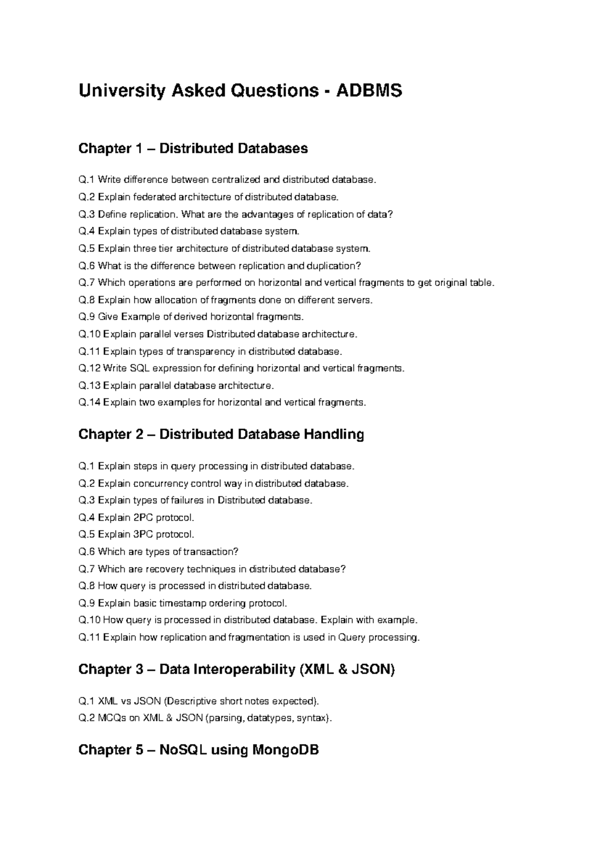 University Questions ADBMS: Distributed Databases & NoSQL Insights ...