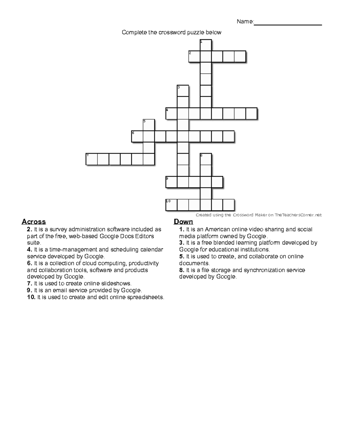 Crossword Puzzle - Practice Materials for Computer Lecture - Studocu