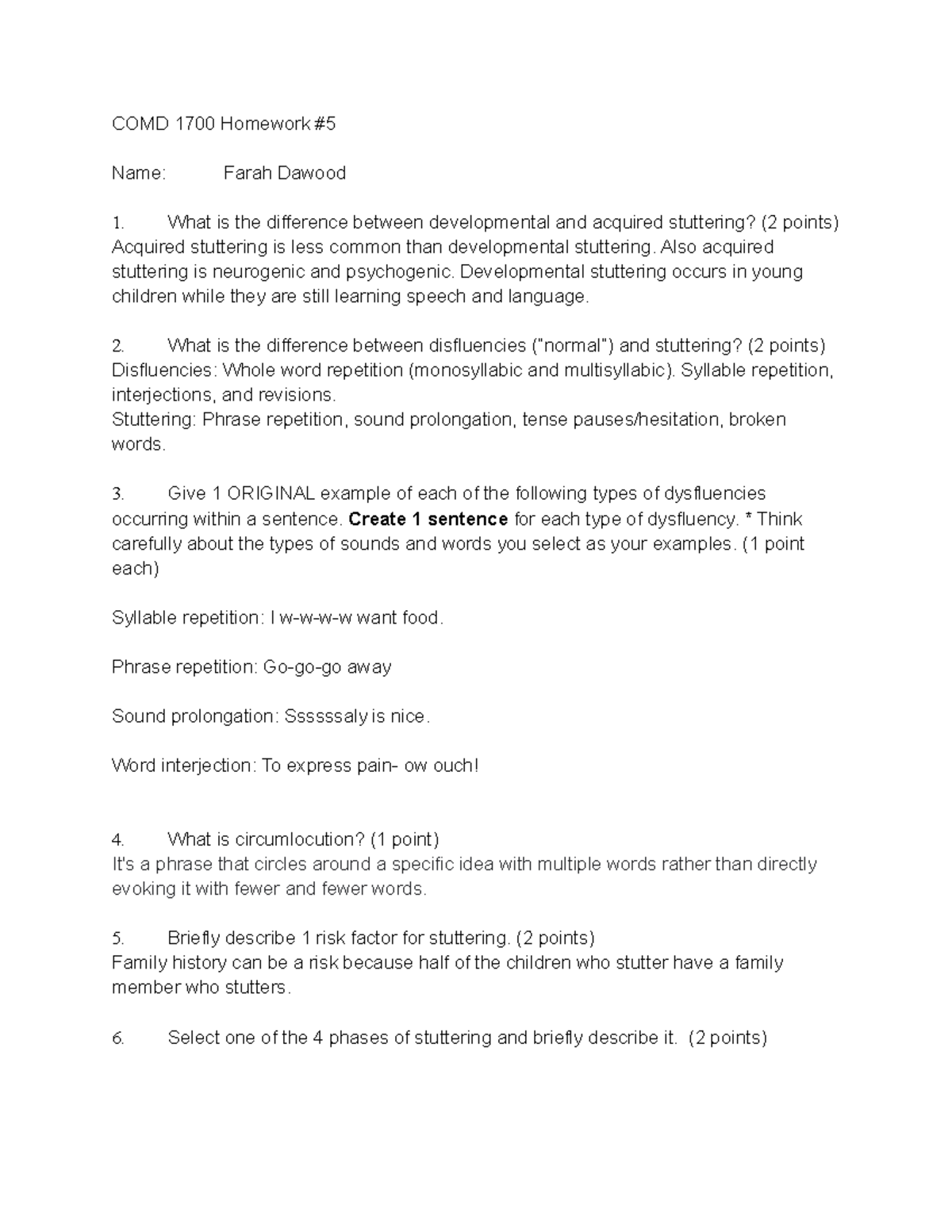 COMD 1700 Homework #5-2: Understanding Stuttering and Dysfluencies ...