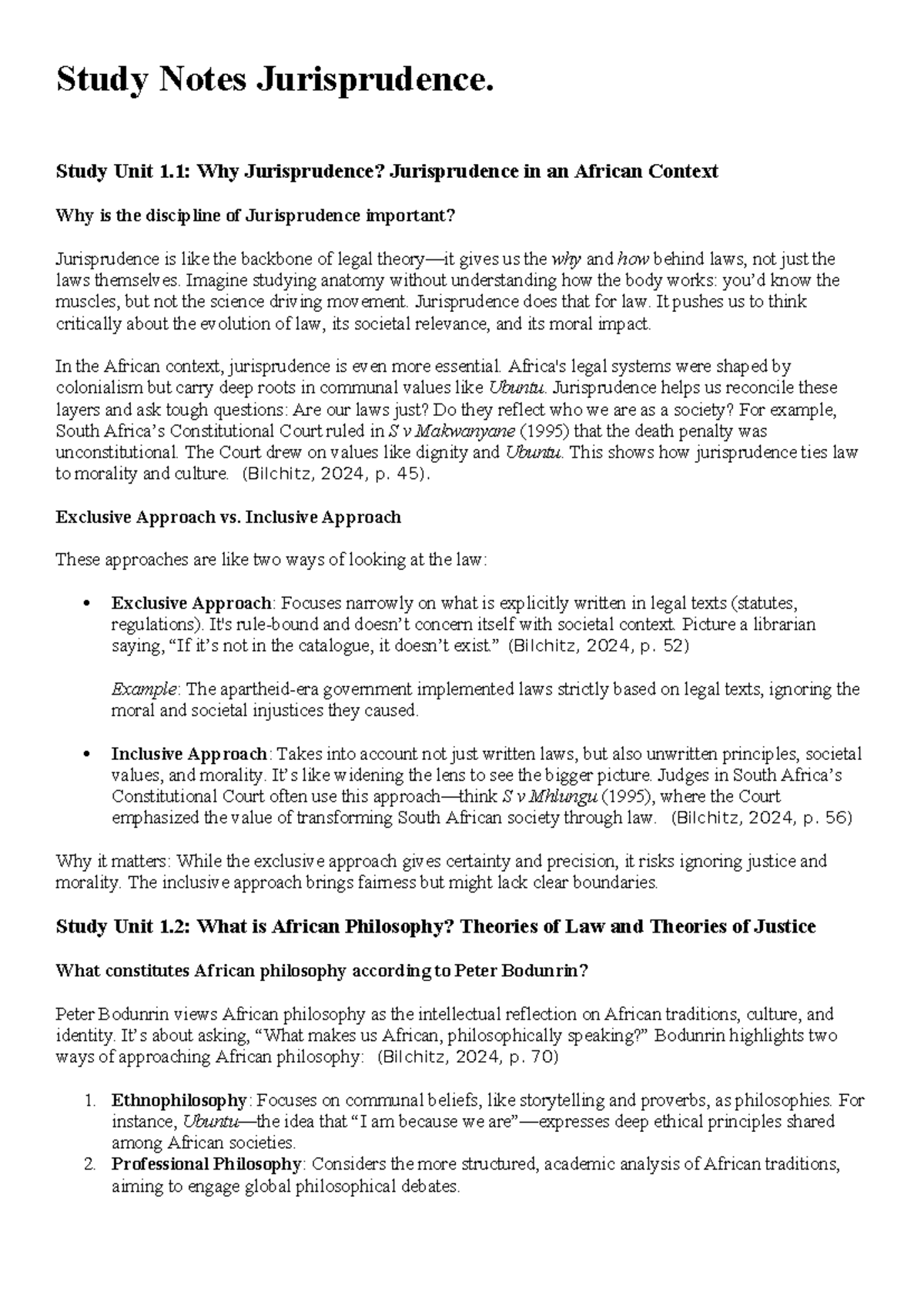 Study Notes on Jurisprudence: African Context and Legal Theories (JUR ...