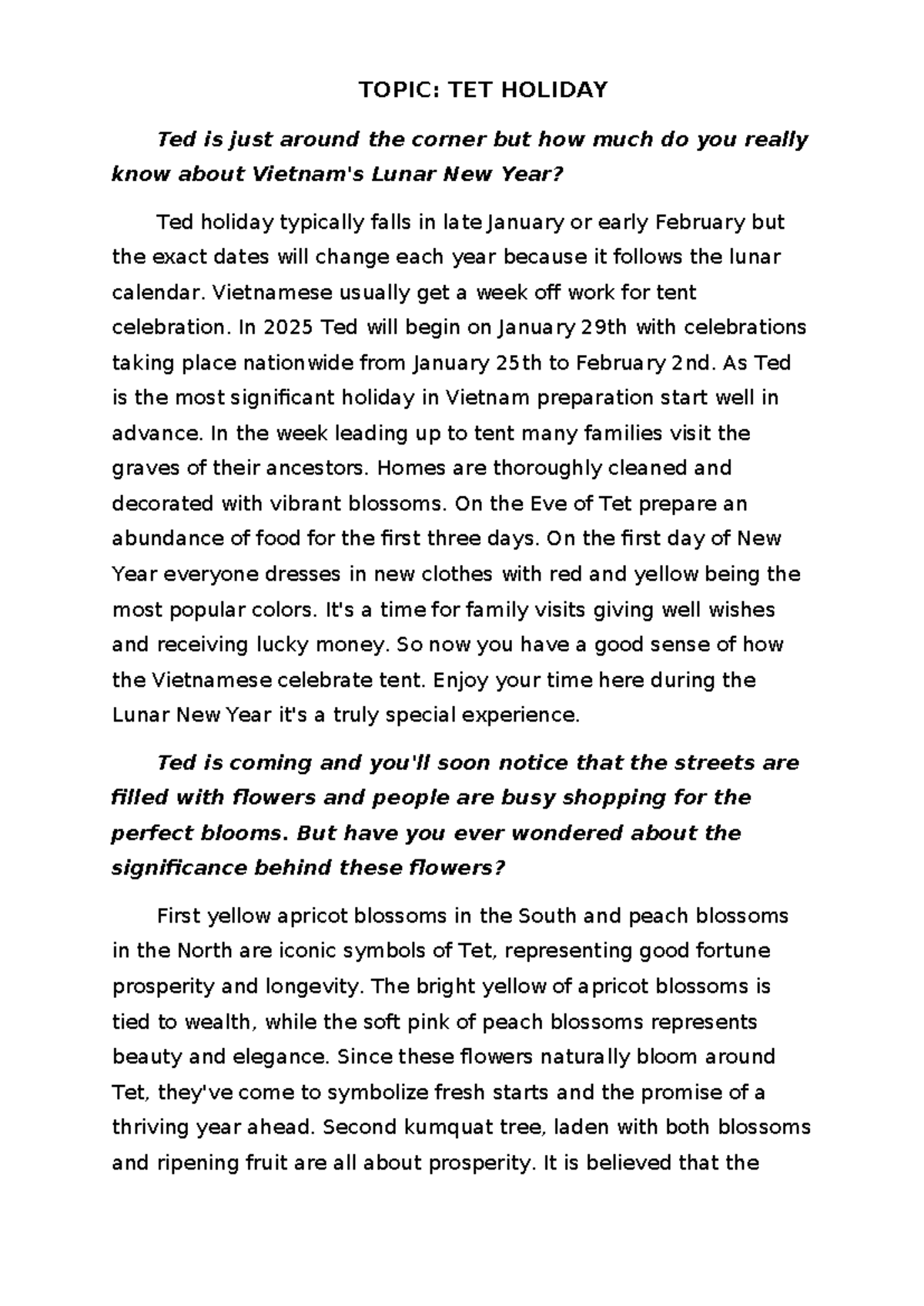 TET Holiday - students can learn and do some excerise about future ...