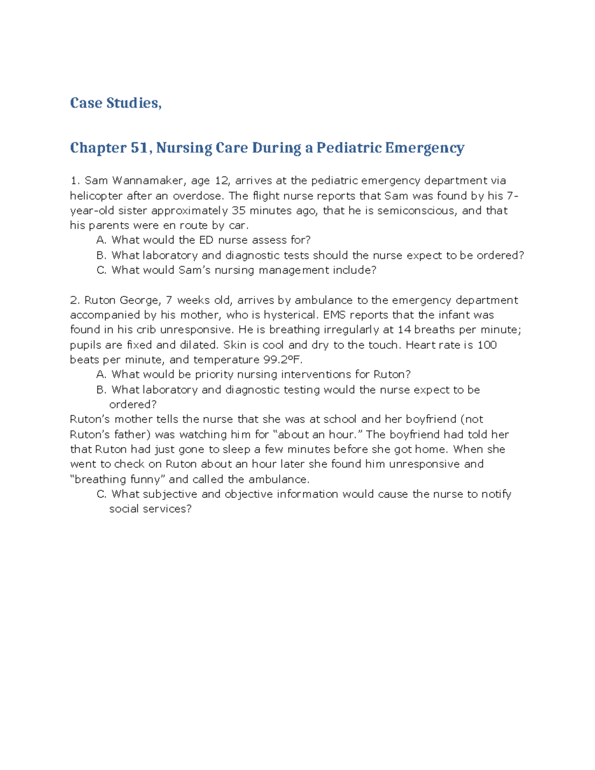 CS Pediatric Emergency: Case Studies in Nursing Care and Management ...