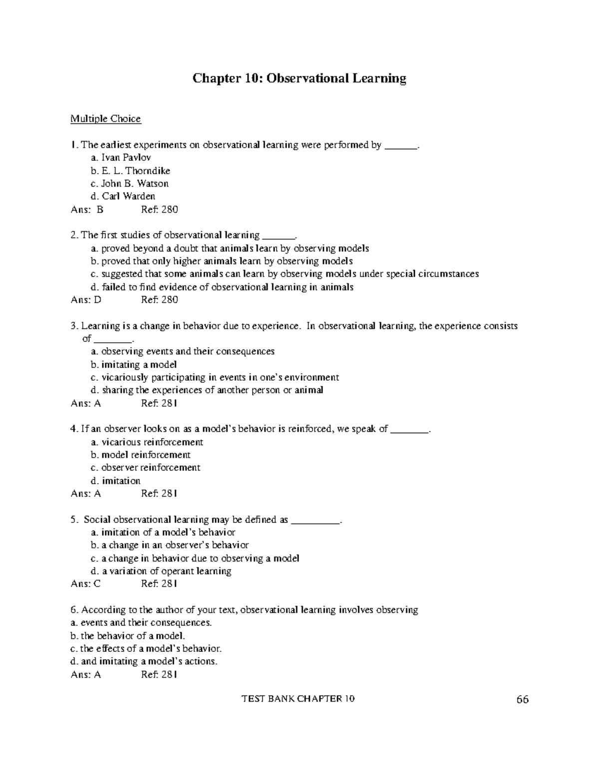 Chance 7e TB Ch10 - Observational Learning Test Bank - Studocu
