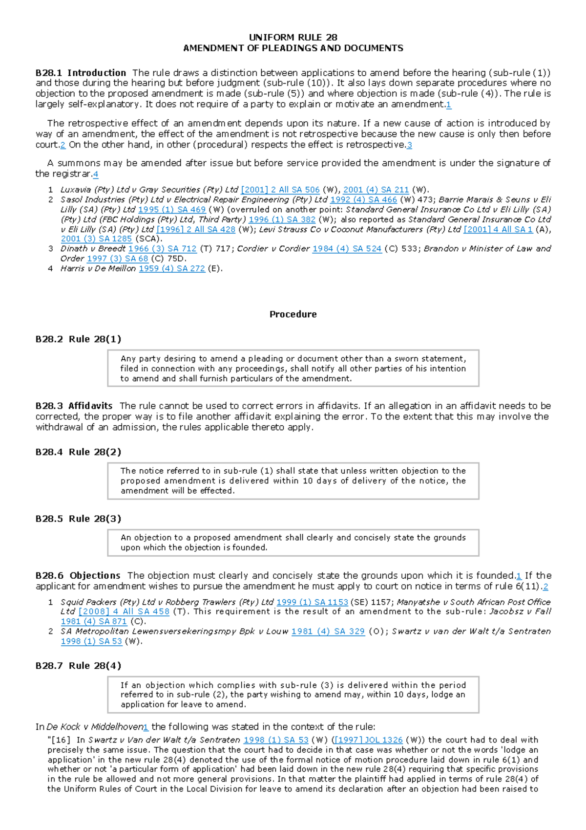 Uniform RULE 28 Amendment OF Pleadings AND Documents - UNIFORM RULE 28 ...