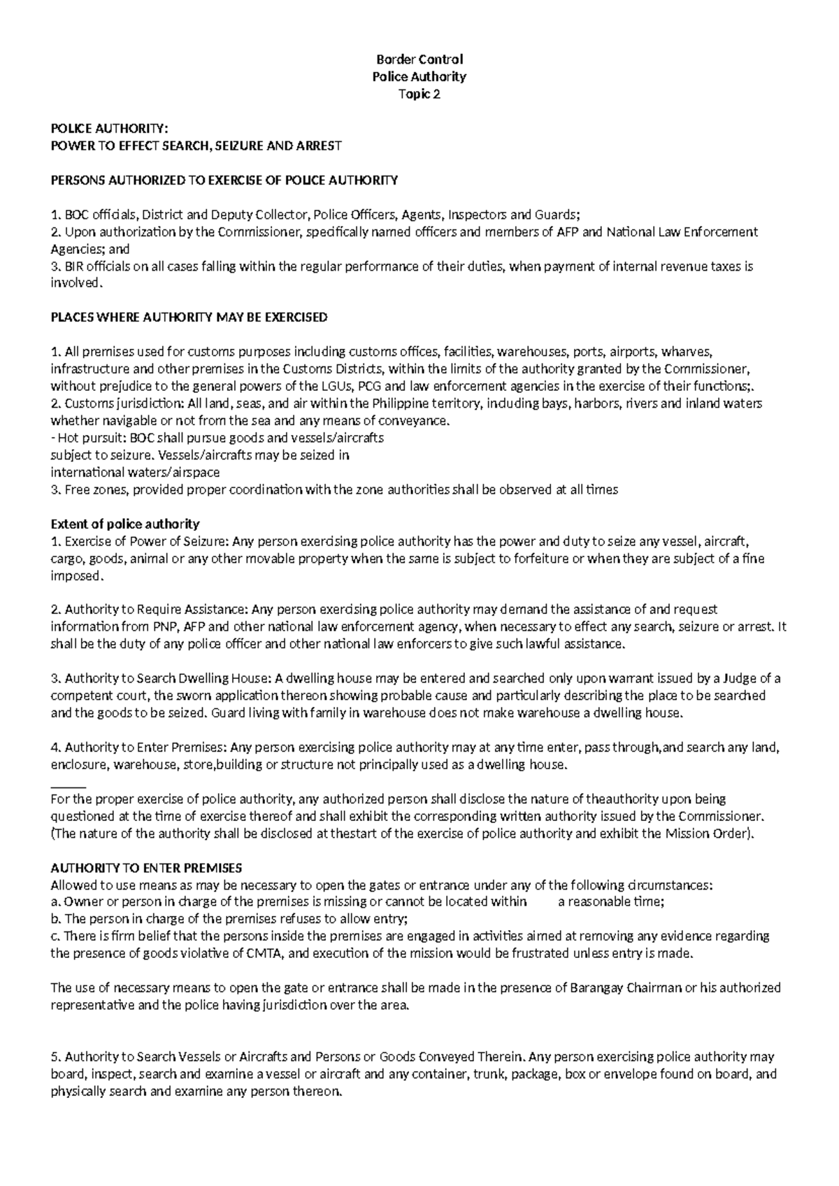 Border Control Police Authority: Search, Seizure & Arrest Guidelines ...