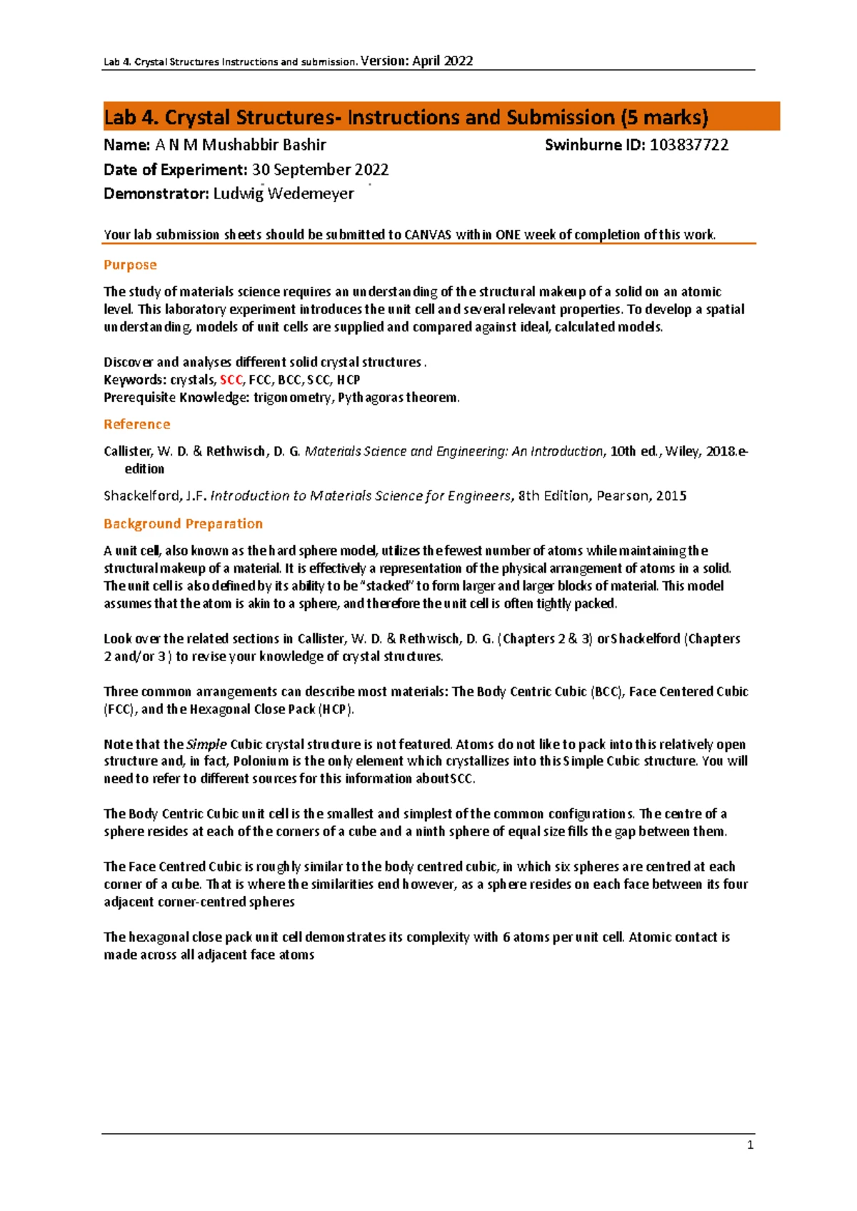 2025_Crystal Structures Lab 4: Instructions & Submission Guide - Studocu