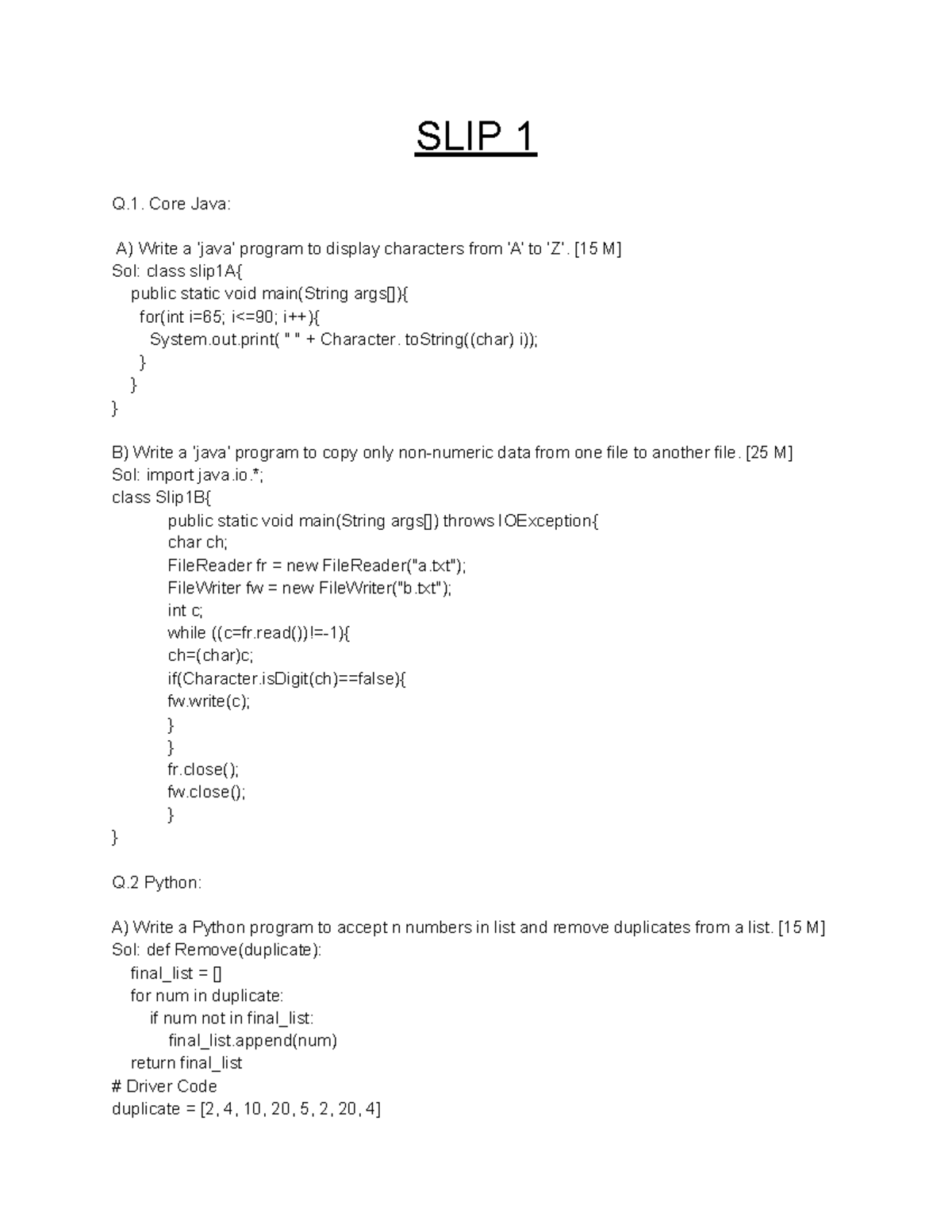 SLIP 1-6: Core Java & Python Programming Exercises - Studocu