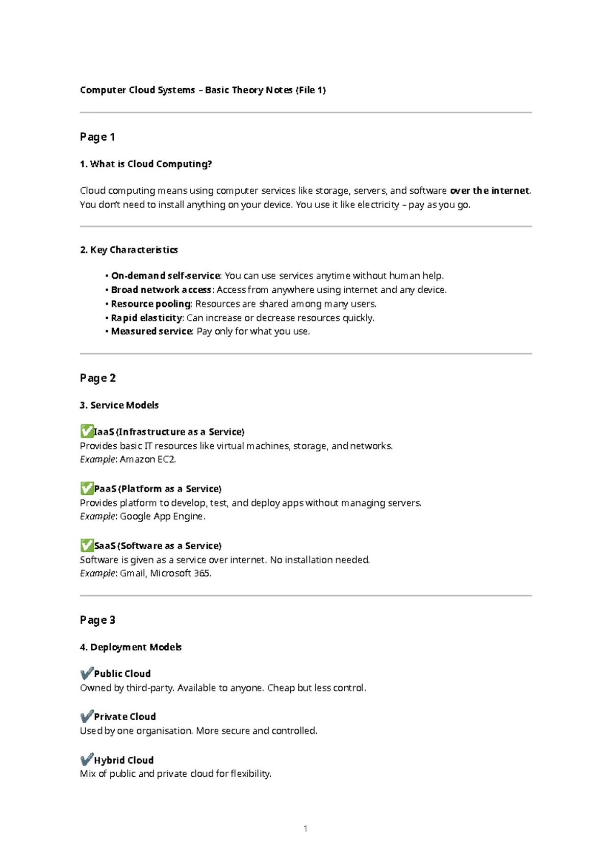 Cloud Computing Theory Notes: Overview & Service Models - Studocu